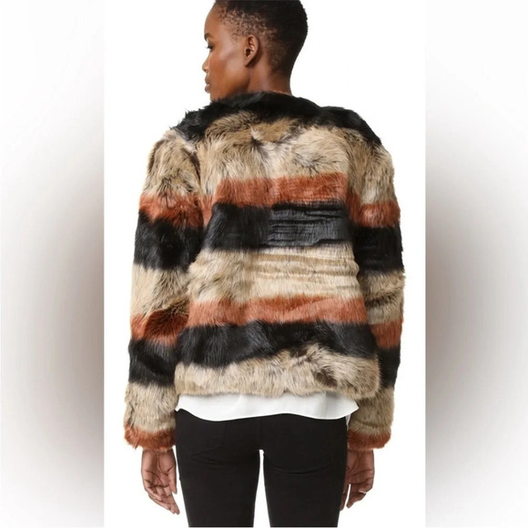 ✨NWT Revolve Tularosa Multi 70s Stripe Harkin Faux Fur Vegan Jacket Coat Large - Picture 9 of 12